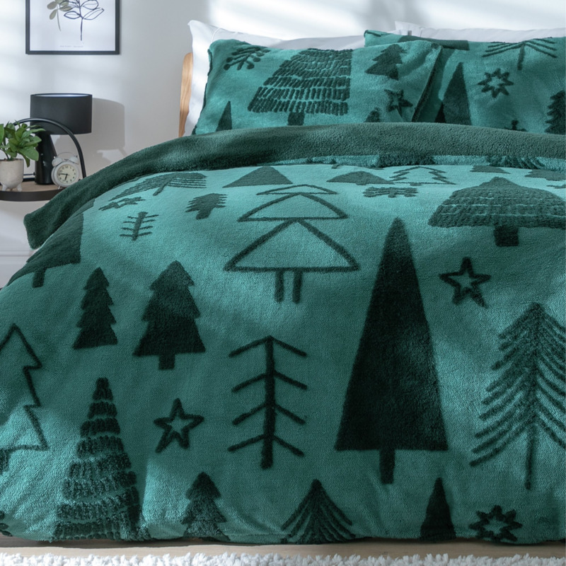 Argos Home Green Trees Fleece Christmas Bedding Set Double by Argos