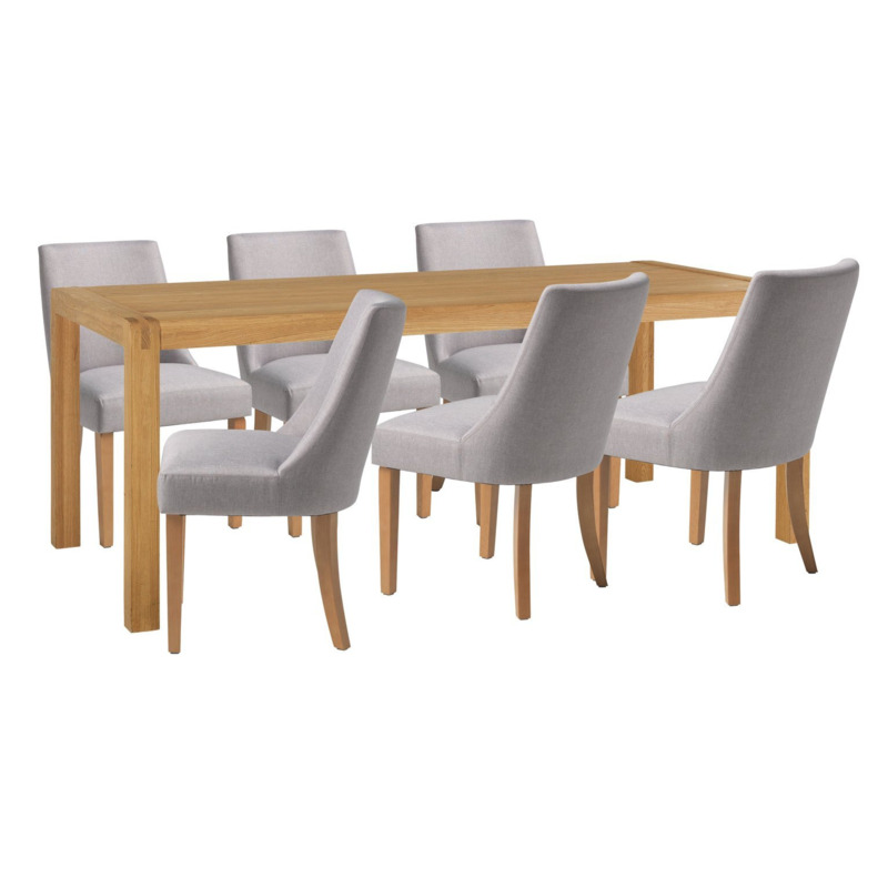 Habitat Radius Oak Dining Table & 6 Alec Light Grey Chairs by Argos