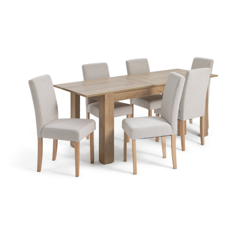 Habitat Miami Wood Effect Dining Table & 6 Cream Chairs by Argos