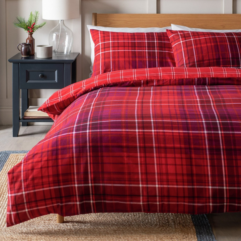 Habitat Brushed Cotton Red Check Bedding Set Double by Argos