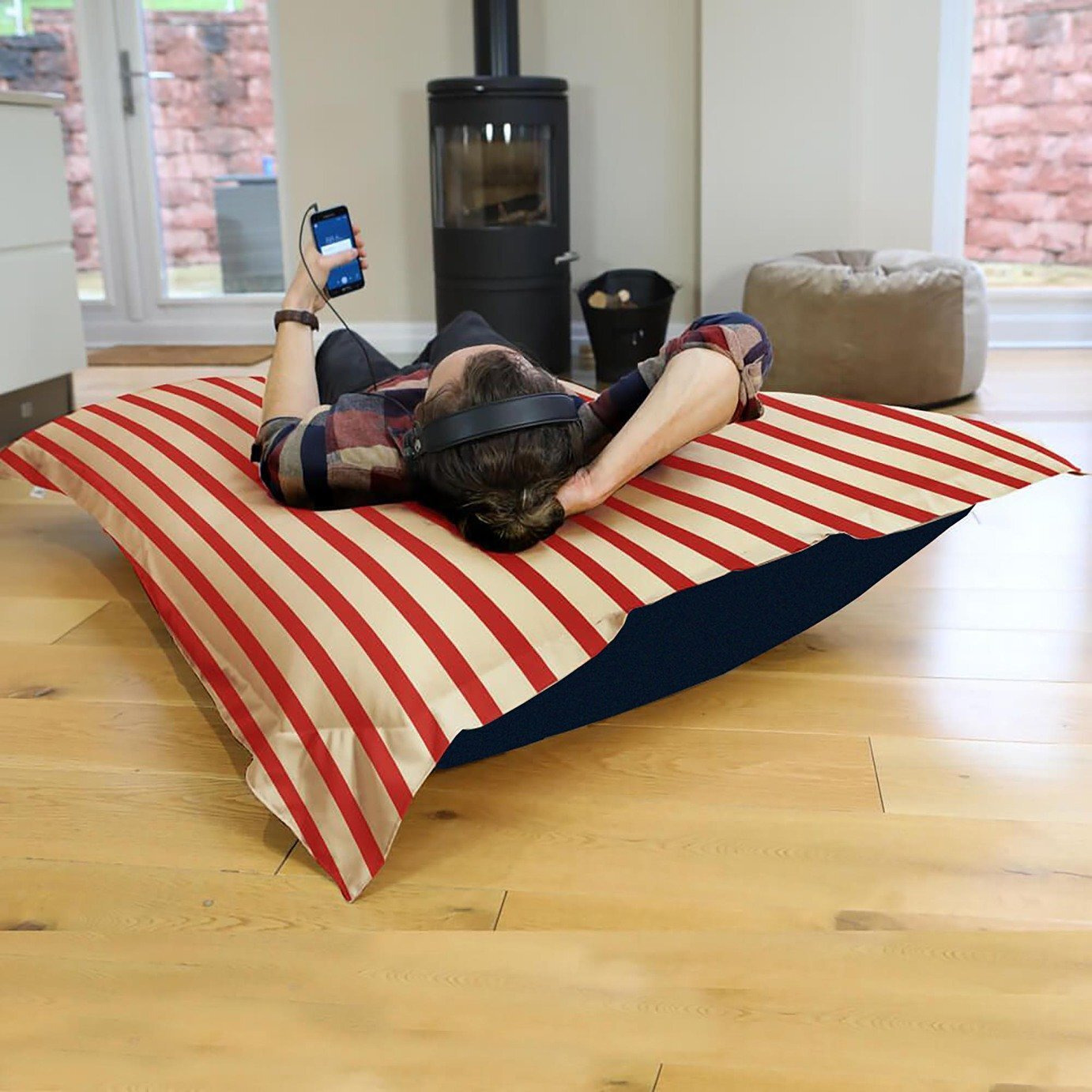 Stripe Indoor Outdoor Bean Bag Red & White by Argos