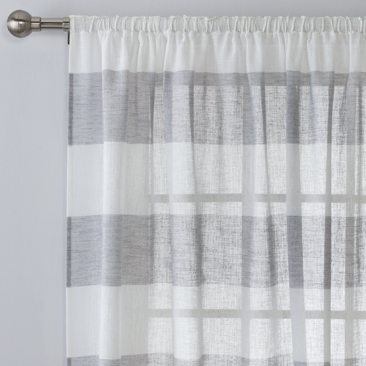 Habitat Striped Linen Pencil Pleat Curtain Panel Grey by Argos