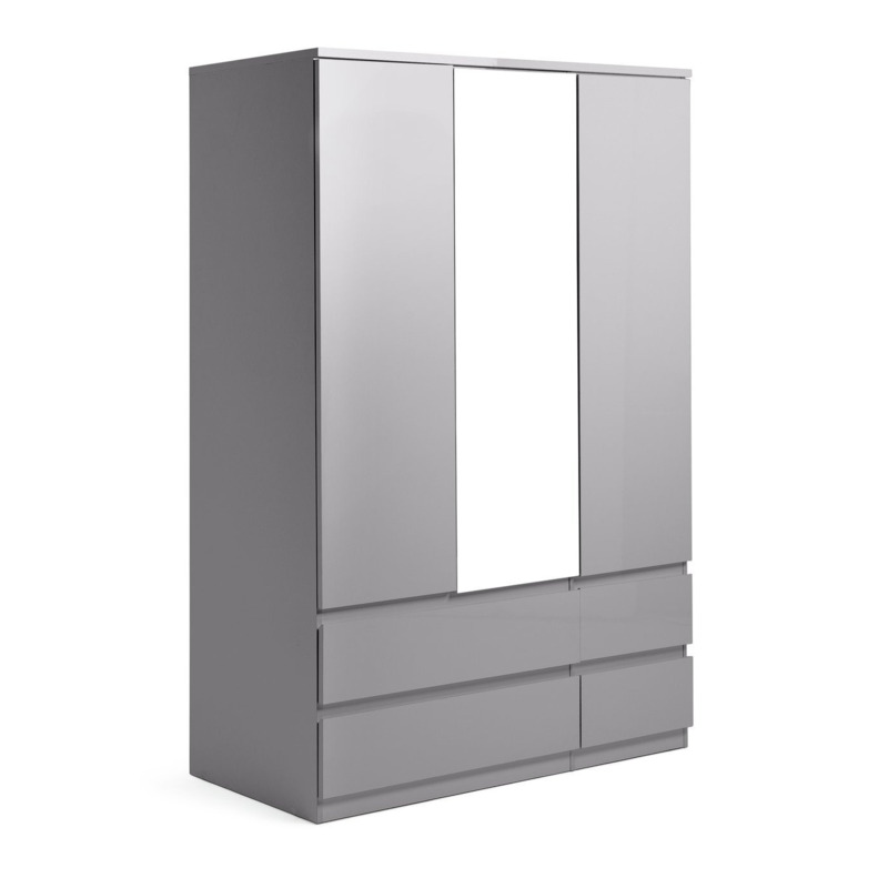 Habitat Jenson 3 Door 4 Drawer Mirror Wardrobe Grey Gloss by Argos