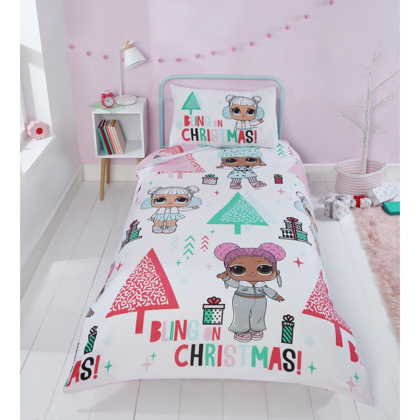 LOL Surprise Christmas White & Pink Kids Bedding Set Single by Argos