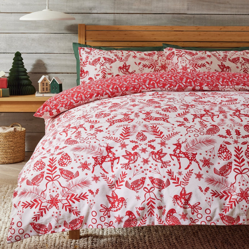 Argos Home Cotton Folk Print Red Bedding Set Double by Argos