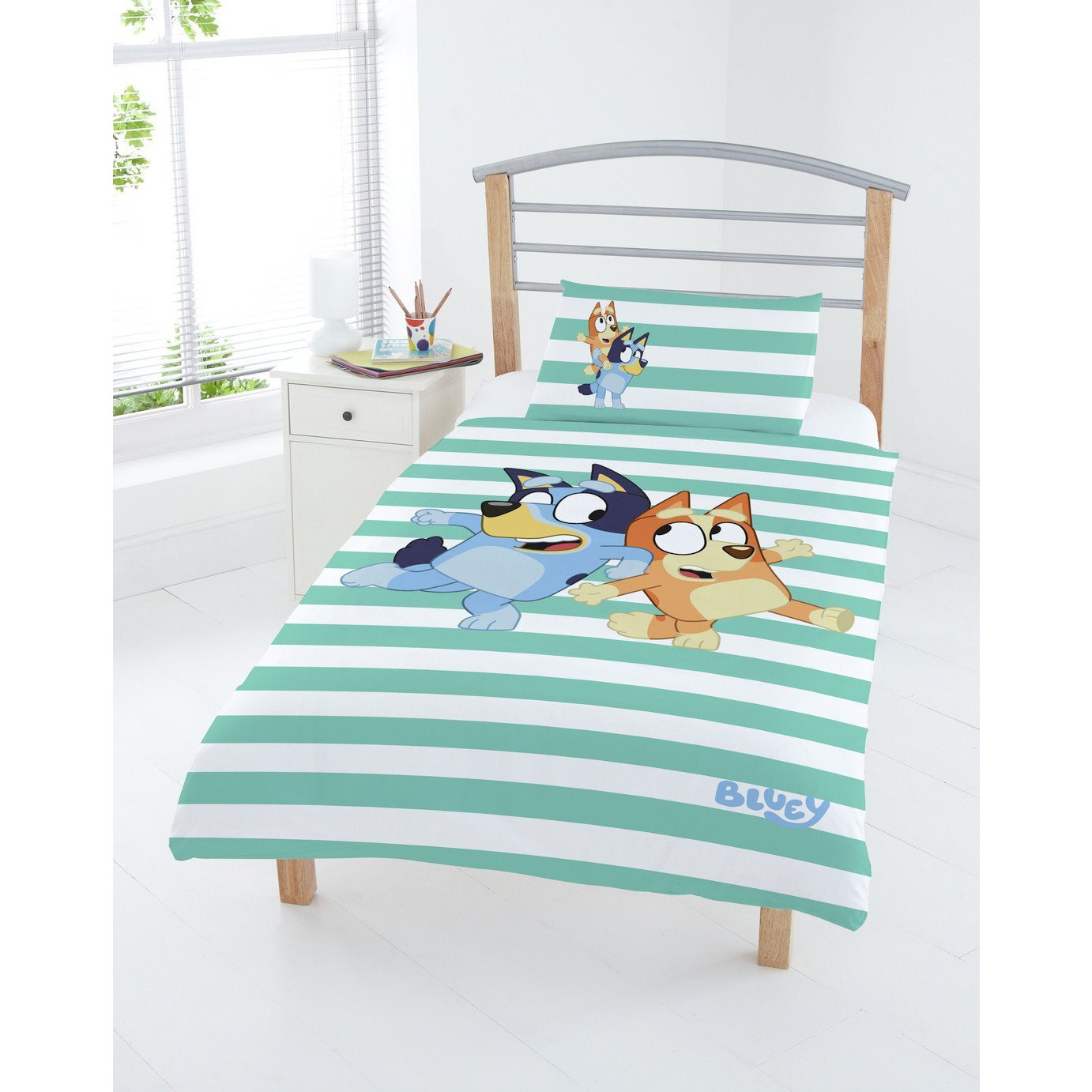 Bluey Cotton Blue and White Kids Bedding Set Toddler by Argos