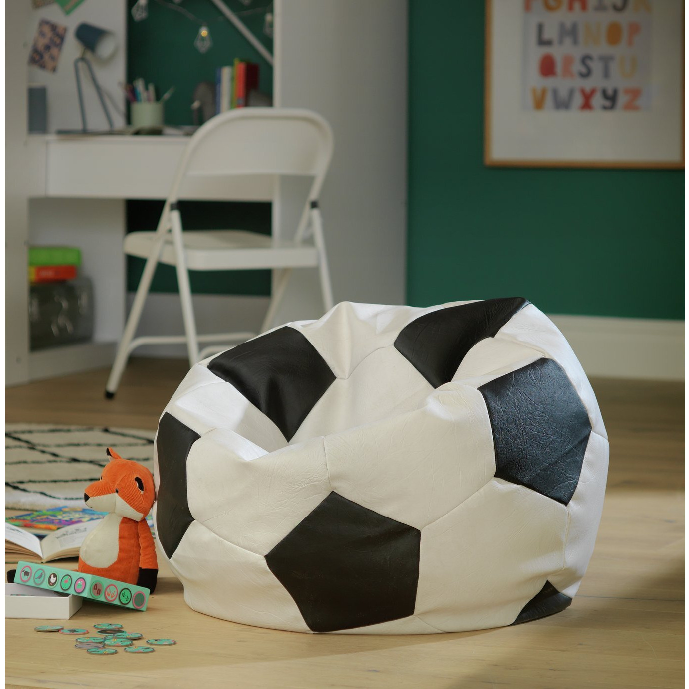 Kaikoo XL Faux Leather Black & White Football Bean Bag by Argos