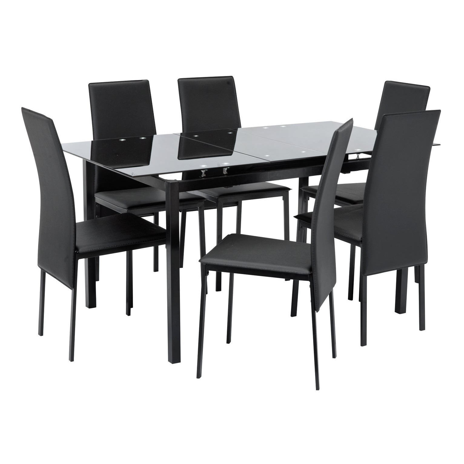 Argos Home Lido Glass Extending Table & 6 Black Chairs by Argos