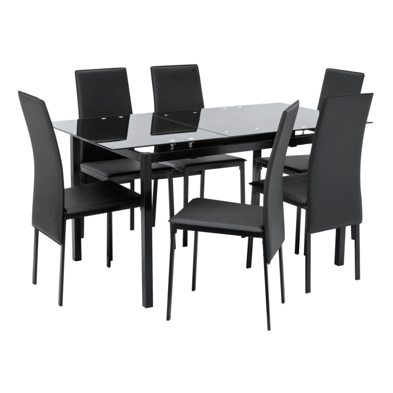 Argos Home Lido Glass Extending Table & 6 Black Chairs by Argos