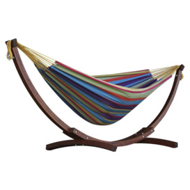 Vivere Double Cotton Hammock With Wooden Stand - Tropical