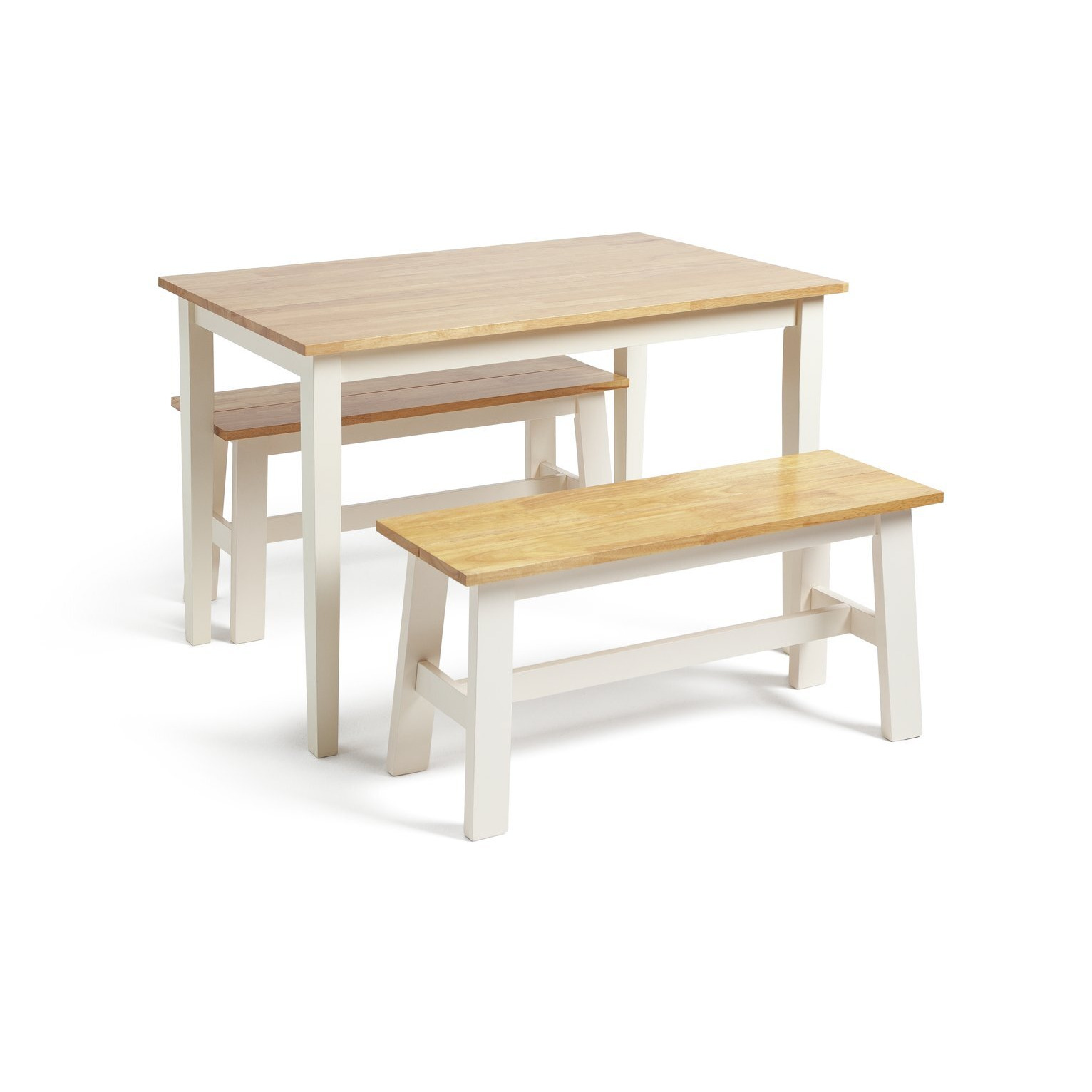 Habitat Chicago Solid Wood Table & 2 Off White Benches by Argos