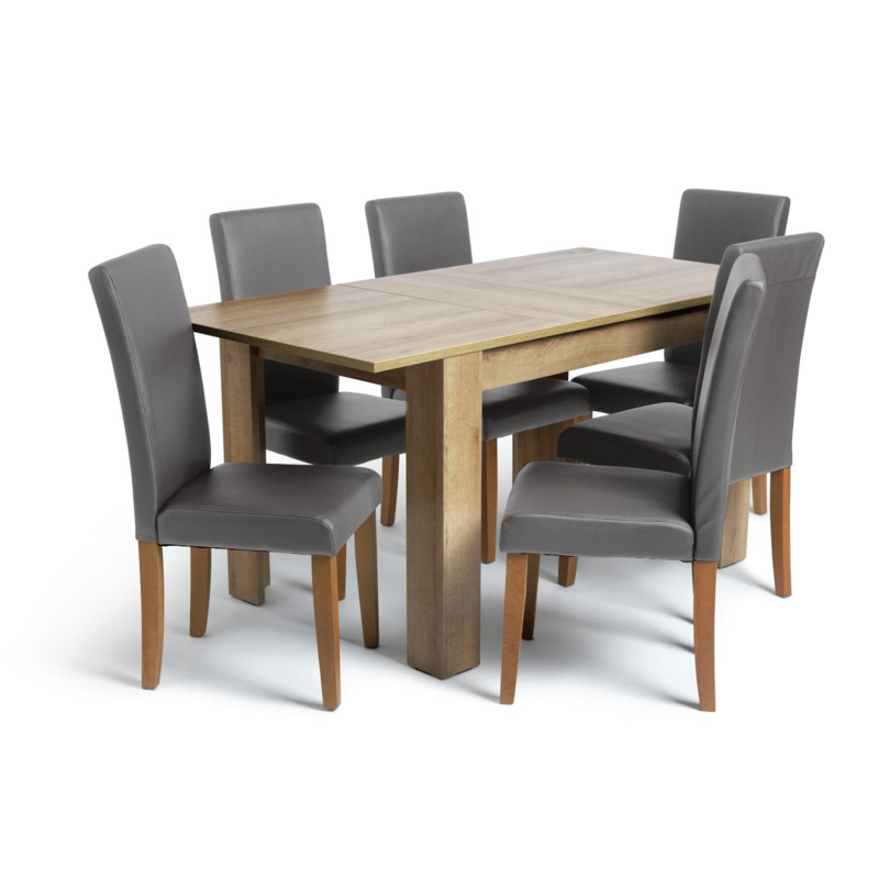 Argos Home Miami Oak Effect Extending Table & 6 Grey Chairs by Argos