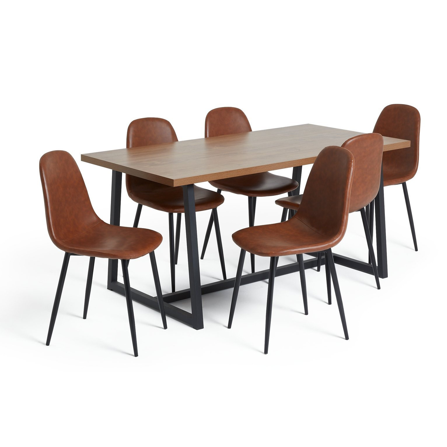 Habitat Nomad Oak Dining Table and 6 Beni Tan Chairs by Argos