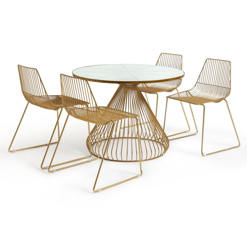 Habitat Huxley Metal Dining Table and 4 Brass Chairs by Argos