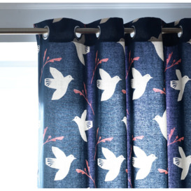 Habitat Folktale Bird Print Lined Eyelet Curtains - Blue
