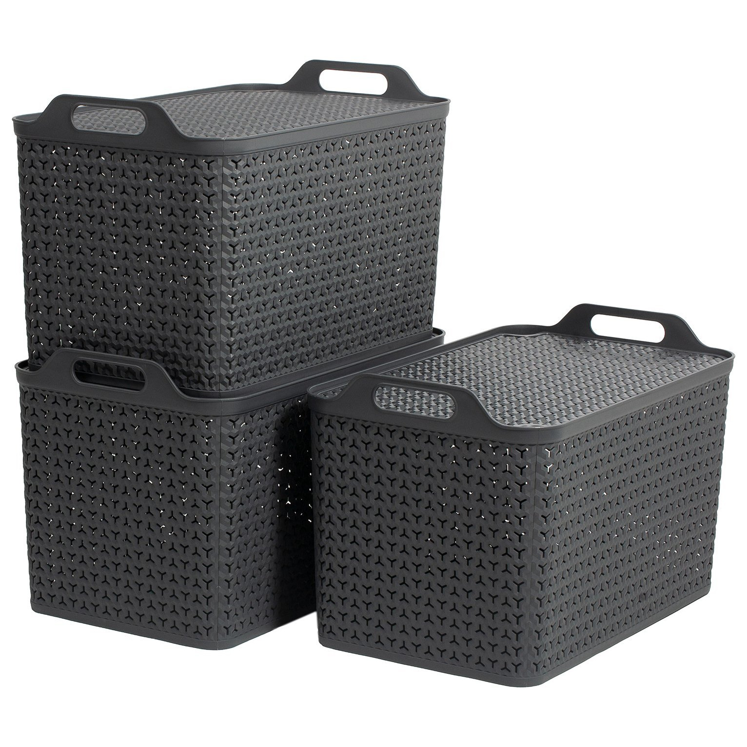 Strata 3 x 35L Urban Store Baskets with Lid Charcoal by Argos