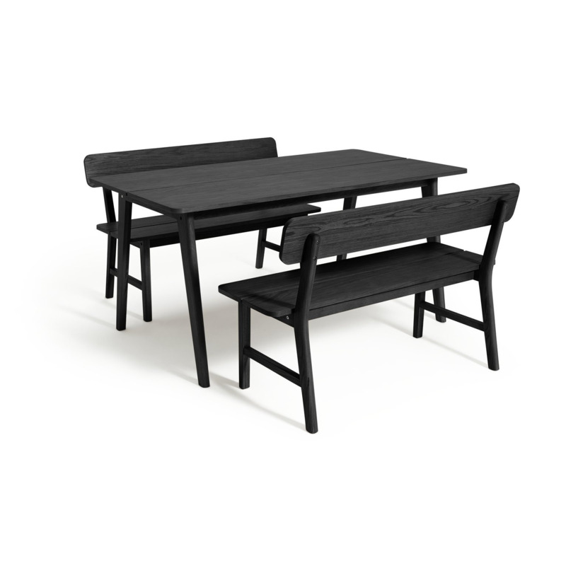 Habitat Nel Wood Dining Table & 2 Black Benches by Argos