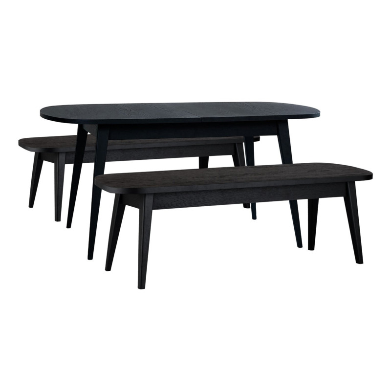 Habitat Etta Wood Veneer Dining Table & 2 Black Benches by Argos