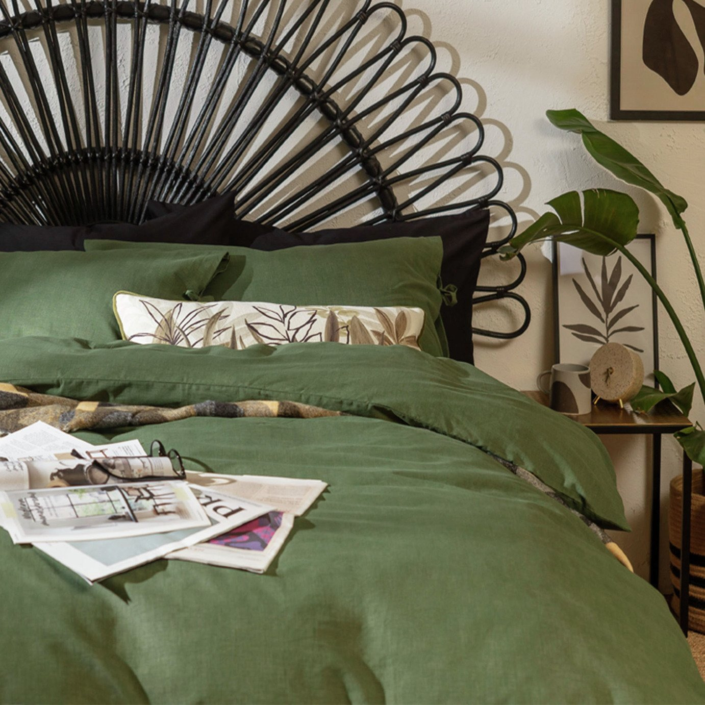 Habitat Cotton Textured Plain Green Bedding Set Double by Argos