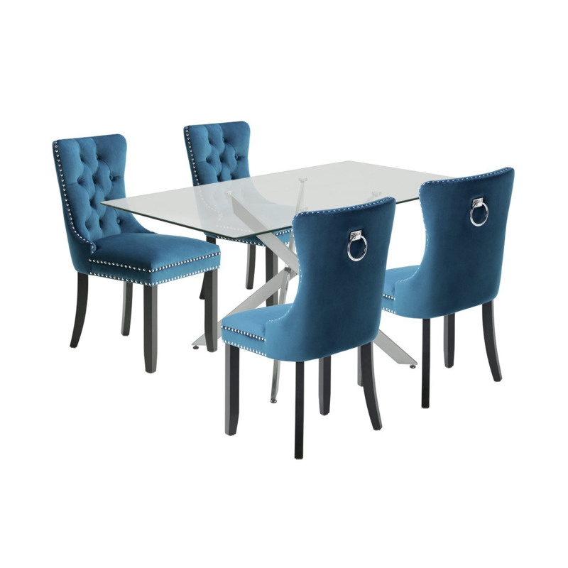 Argos Home Blake Glass Dining Table & 4 Navy Chairs by Argos