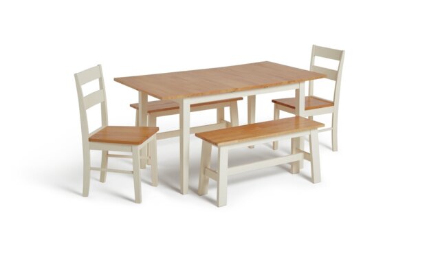 Argos Home Chicago Cream Dining Table,2 Bench & 2 Cream Chairs ...
