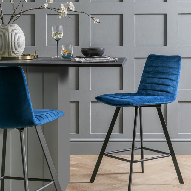 Argos Home Keaton Velvet Counter Bar Stool - Dark Blue by Argos ...
