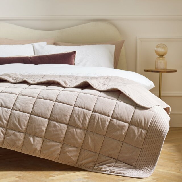 Habitat Velvet Quilted Bedspread - Beige - 200x150cm by Argos