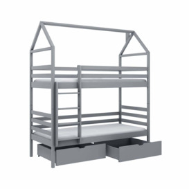 Wooden Bunk Bed Alex With Storage - Grey Without Mattresses