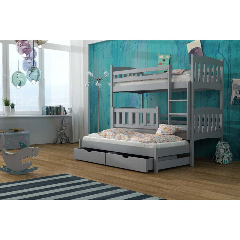 Anka Bunk Bed with Trundle and Storage Grey Matt Foam Mattresses by