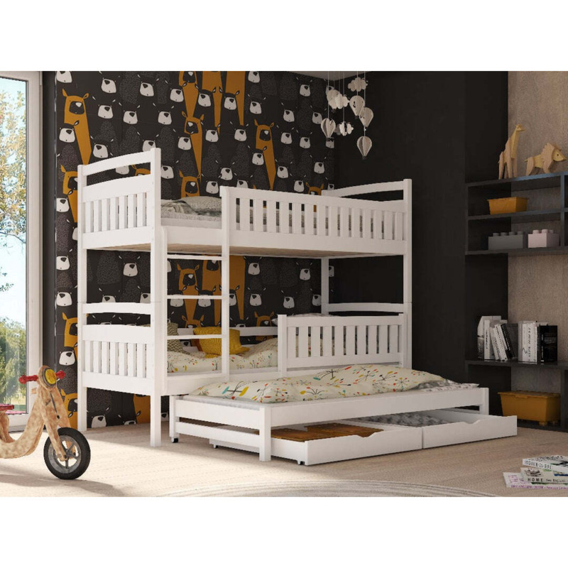 Blanka Bunk Bed with Trundle and Storage White Matt Without