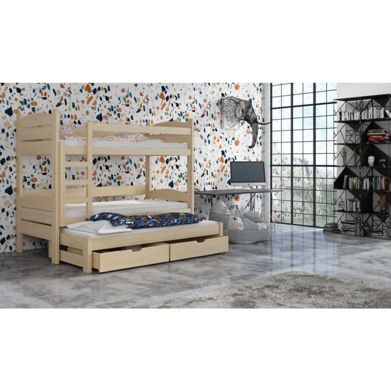 Cezar Bunk Bed with Trundle and Storage Pine Without Mattresses by