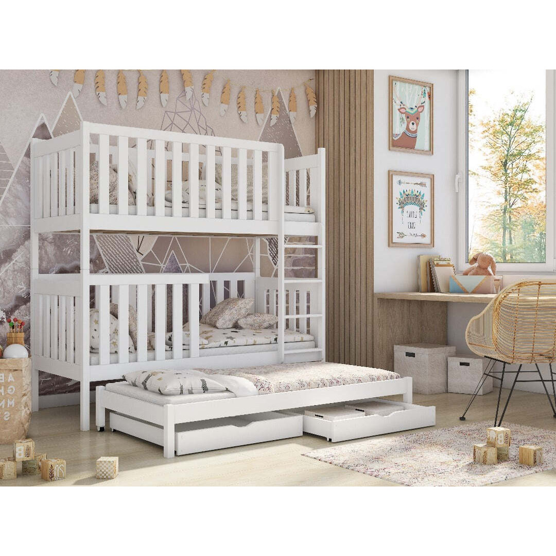 Emily Bunk Bed with Trundle and Storage White Matt Without Mattresses
