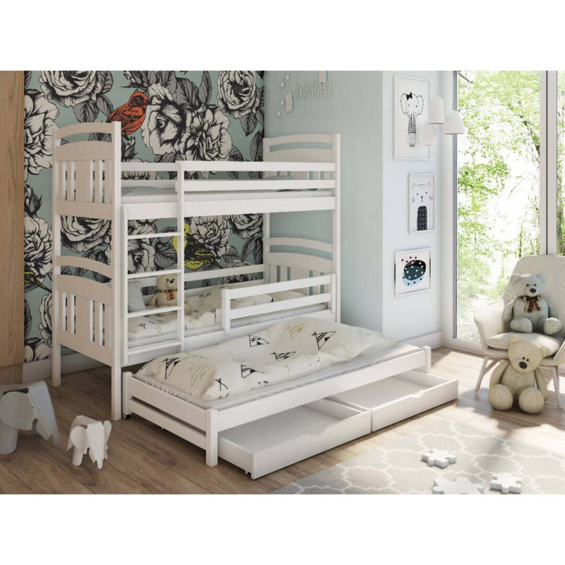 Igor Bunk Bed with Trundle and Storage White Matt Foam Mattresses by