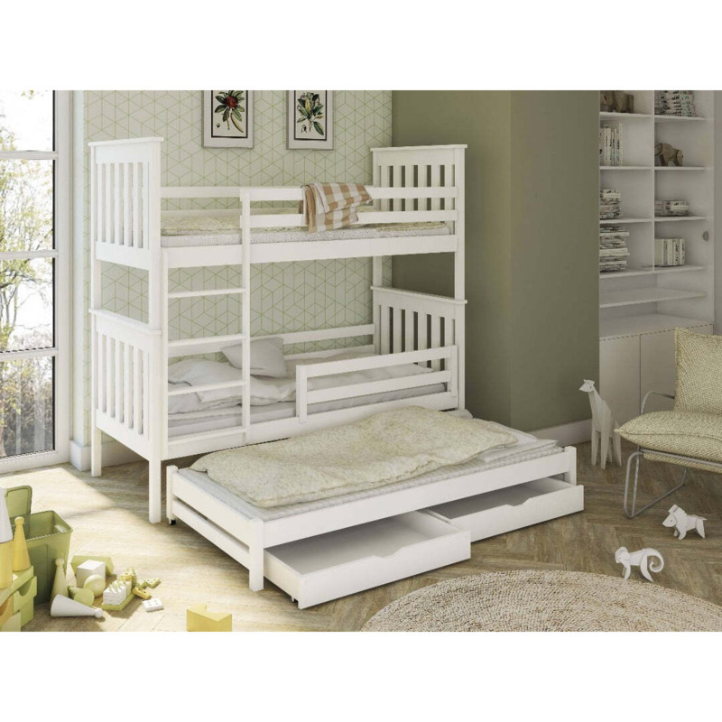 Jarek Bunk Bed with Trundle and Storage White Matt Without Mattresses