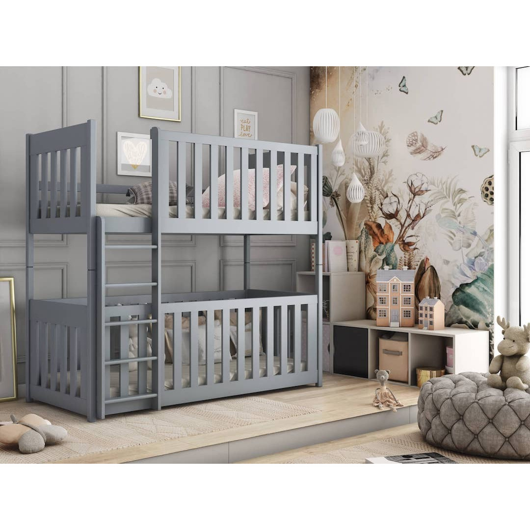 Wooden Bunk Bed Konrad with Cot Bed Grey Matt Bonnell Mattresses by