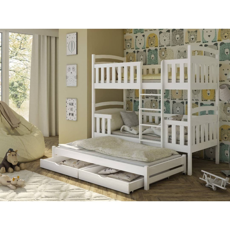 Laboo Bunk Bed with Trundle and Storage White Matt Foam Mattresses by