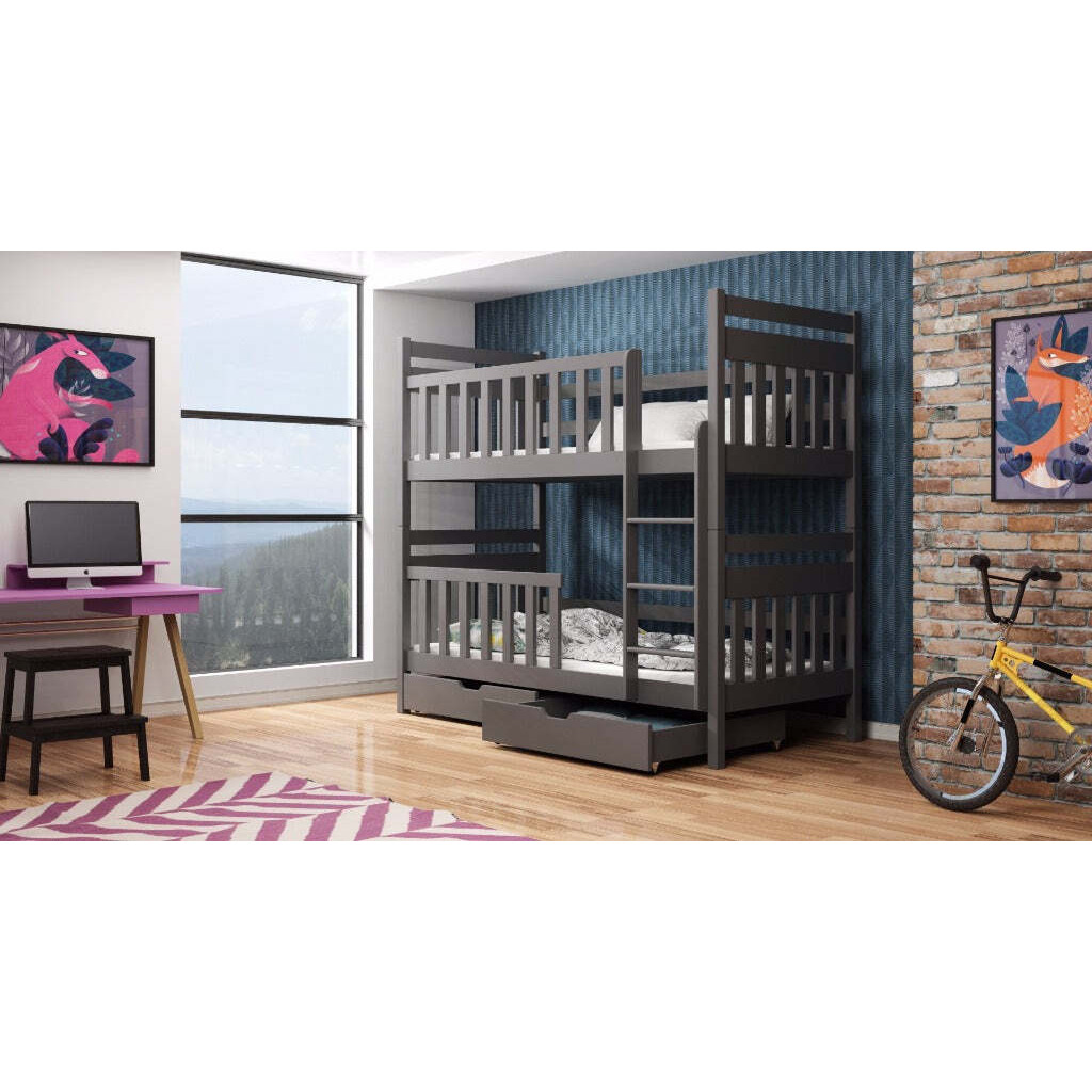 Wooden Bunk Bed Monika with Storage Graphite Foam Mattresses by