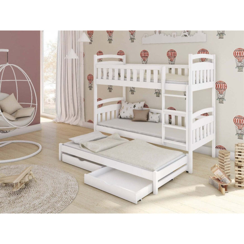 Ola Bunk Bed with Trundle and Storage White Matt Foam Mattresses by