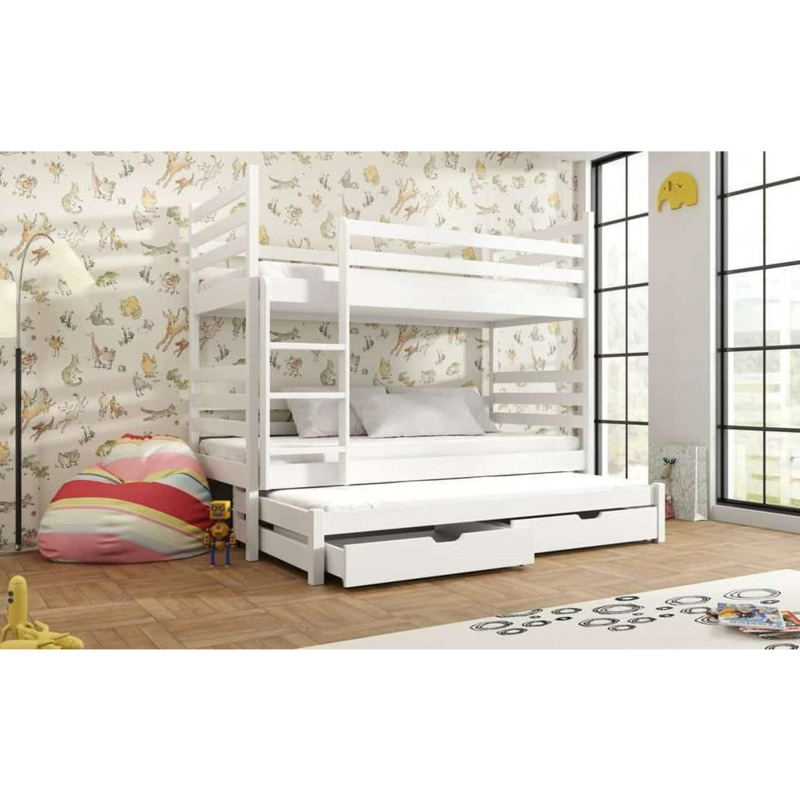Tomi Bunk Bed with Trundle and Storage White Matt Without Mattresses