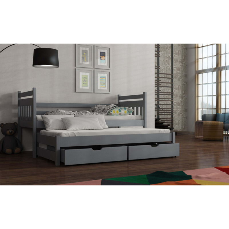 Daniel Double Bed with Trundle Grey Matt Without Mattresses by