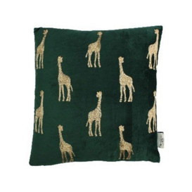 Golden Giraffes Green Velvet Cushion