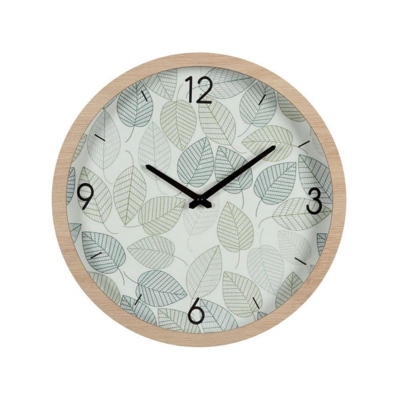 Green Leaves Wall Clock with Wood Frame by Artisanti