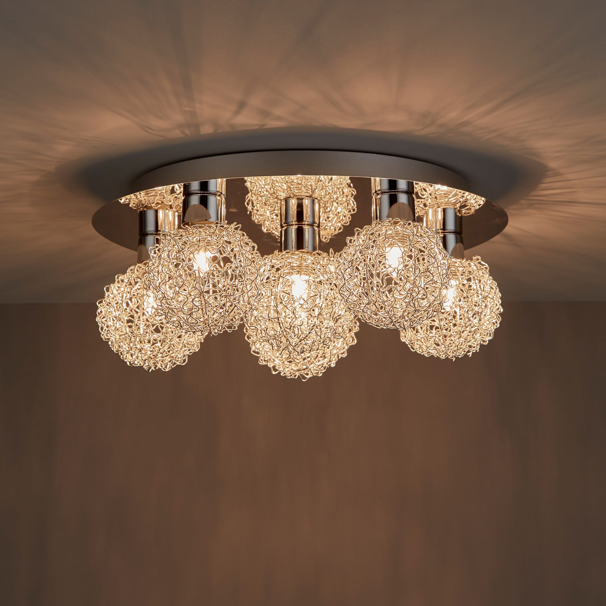 Colours Caelus Brushed Metal Silver Chrome Effect 6 Lamp Ceiling Light