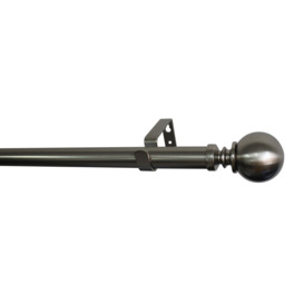 GoodHome Athens Grey Brushed Nickel Effect Extendable Ball Curtain Pole Set, (L)1200mm-2100mm (Dia)28mm