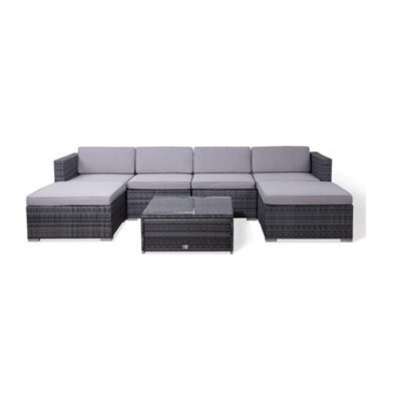 Evre Grey Rattan Outdoor Garden Furniture Nevada Set 6 Seater Sofa With
