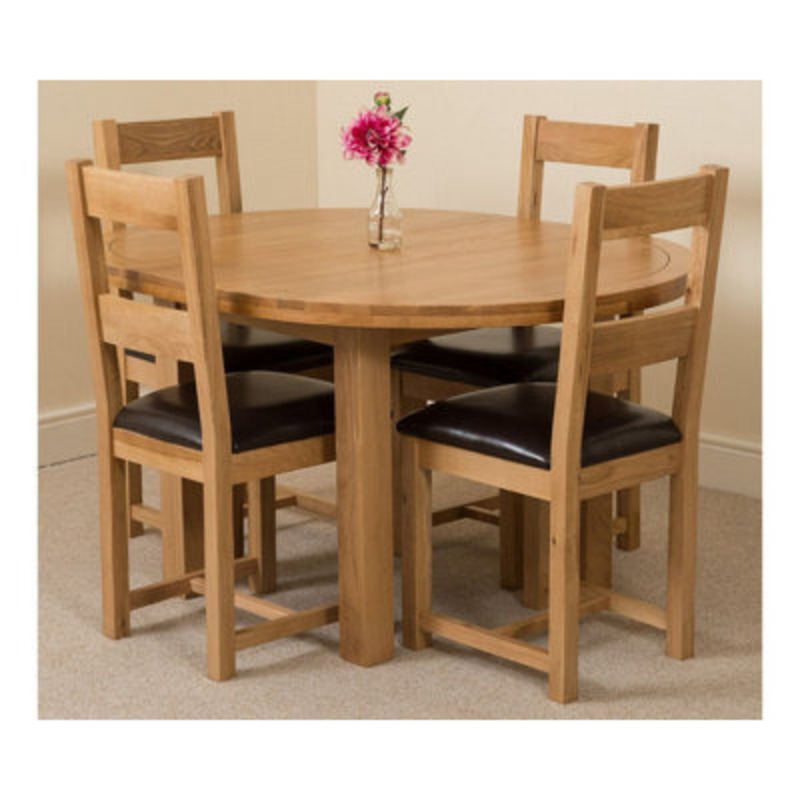 That's Furniture Edmonton 110 - 140 Cm Oak Extendable Round Dining Table And 4 Chairs Dining Set ...