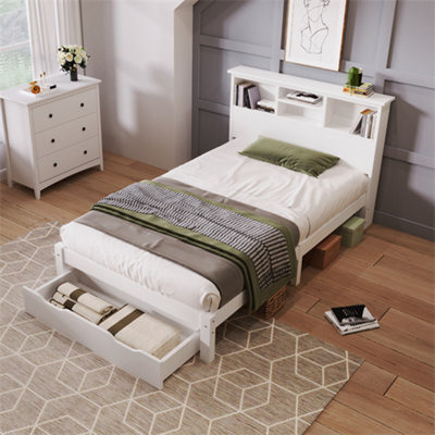 Abrihome Wooden Storage Bed Bookcase Single Bed Frame With Shelves ...