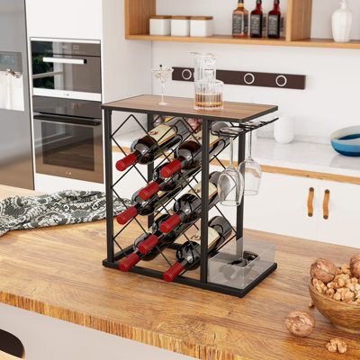 Costway Countertop Wine Rack Wooden Wine Stand Metal Frame Wine Holder ...