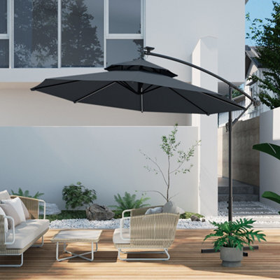 Thehotsale Double-Top Cantilever Parasol With Lights And Black Round ...