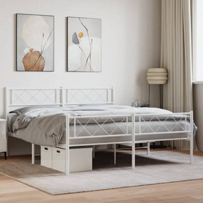 Berkfield Metal Bed Frame With Headboard And Footboard White 120X190 Cm ...